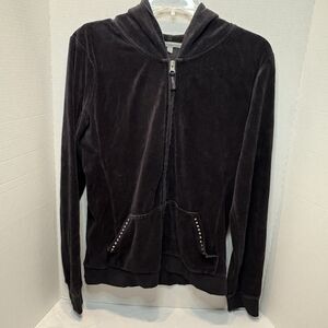 Charlotte Russe Black Velour Long Sleeve Zip Hoodie Size XL